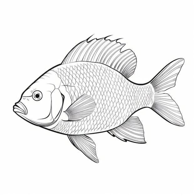 Dibujo detallado de líneas de peces sobre fondo blanco Ilustración vectorial