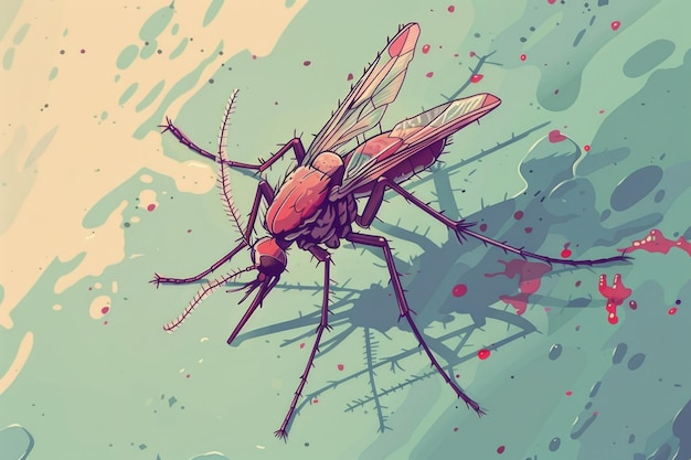 Foto dibujo detallado de un mosquito con sangre en el suelo apto para fines educativos
