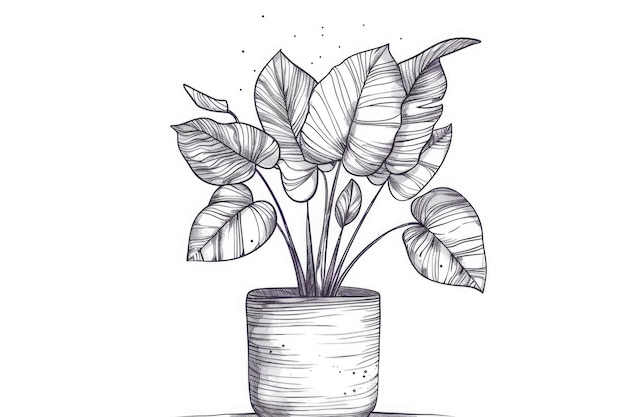 Foto dibujo detallado de una planta en una olla pequeña adecuado para ilustraciones botánicas o diseños con temas naturales