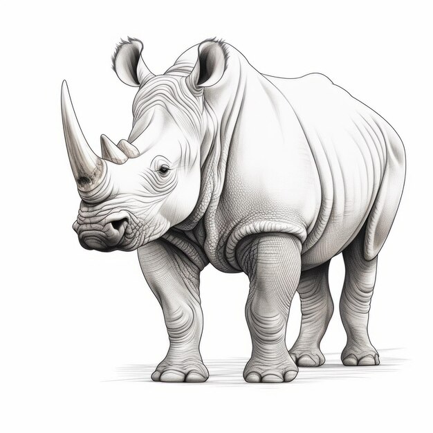 Dibujo detallado de un rinoceronte blanco con un estilo de ilustración caricatura