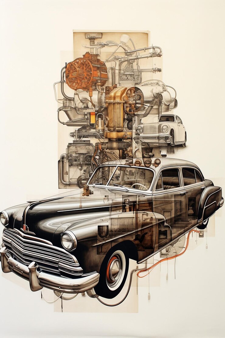 Foto un dibujo diagramático de un viejo coche