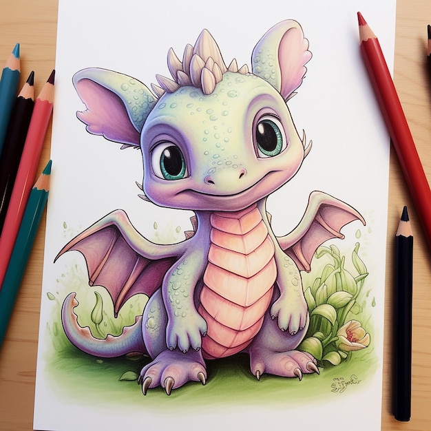 Dibujo de un dibujo de un dibujo de un dragón super lindo