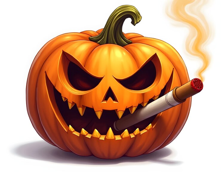 un dibujo de dibujos animados de una calabaza con un cigarrillo