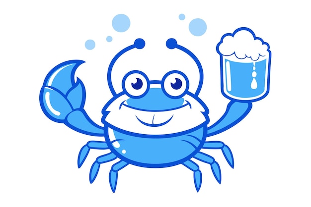 un dibujo de dibujos animados de un cangrejo con una cerveza en él