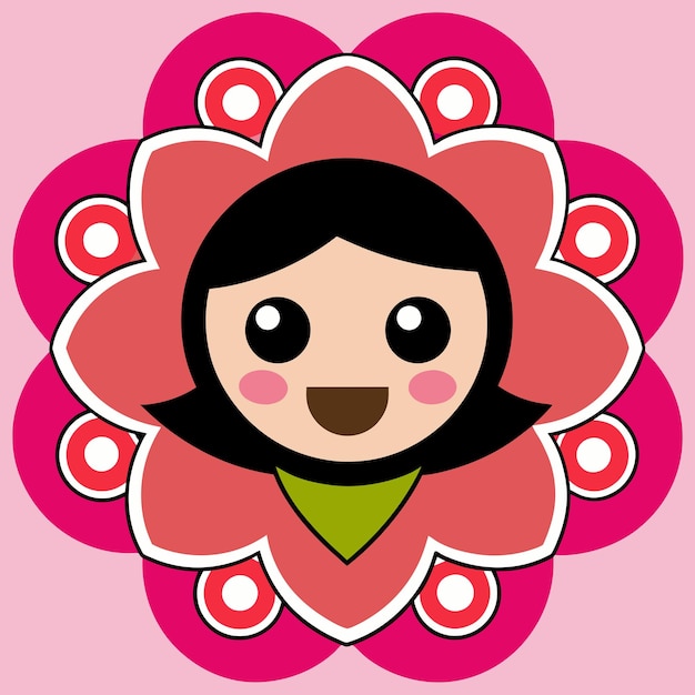un dibujo de dibujos animados de una chica con una flor en él