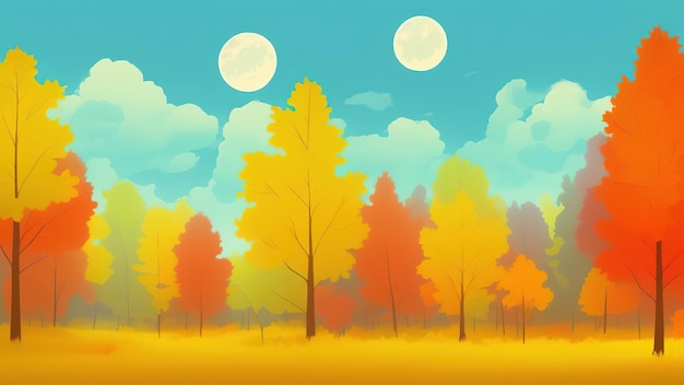 Dibujo de dibujos animados de un colorido bosque de otoño