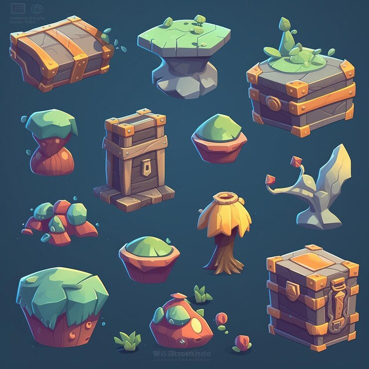 Foto un dibujo de dibujos animados de un conjunto de elementos para un juego llamado el juego.