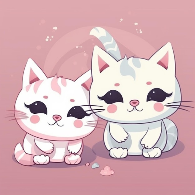 Un dibujo de dibujos animados de dos gatos con fondo rosa.