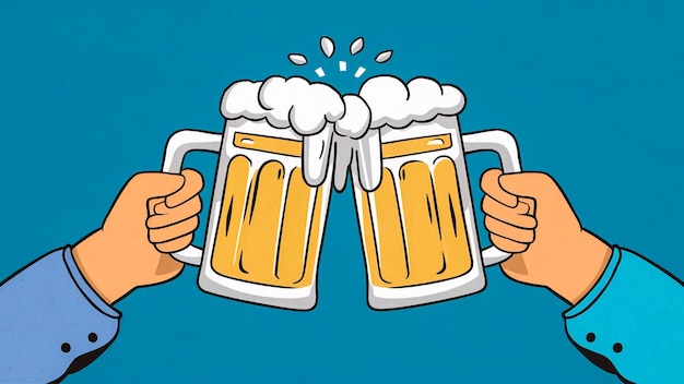 un dibujo de dibujos animados de dos manos sosteniendo una taza de cerveza