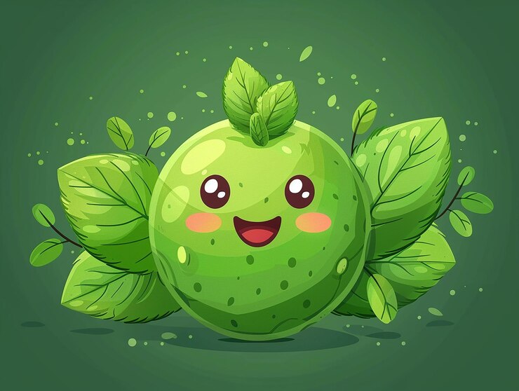 Foto un dibujo de dibujos animados de una fresa verde con una sonrisa en él