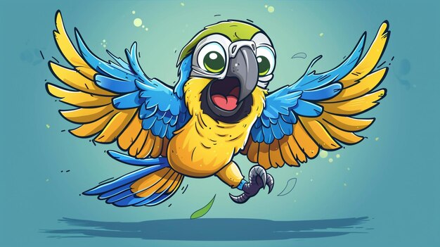 un dibujo de dibujos animados de un loro con ojos verdes y un pico amarillo