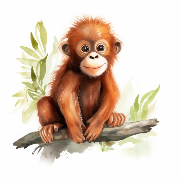 dibujo de dibujos animados de orangutan sobre fondo blanco