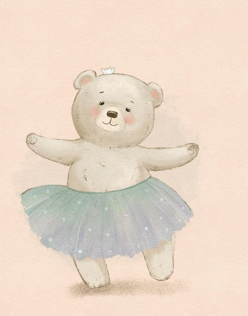 Dibujo de dibujos animados de un oso en un tutú está bailando