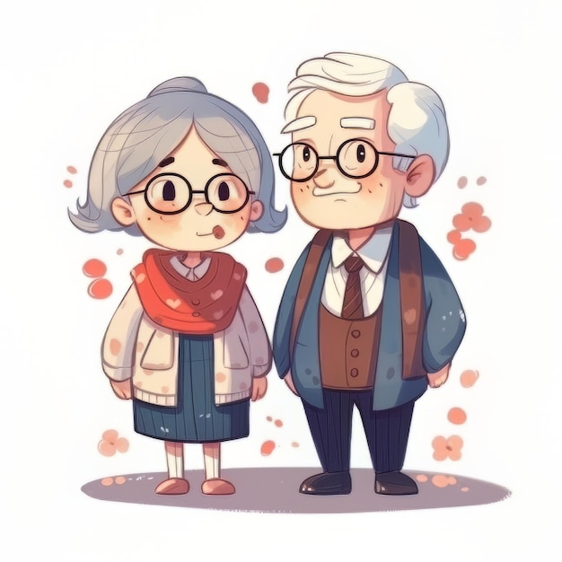 Un dibujo de dibujos animados de una pareja de ancianos