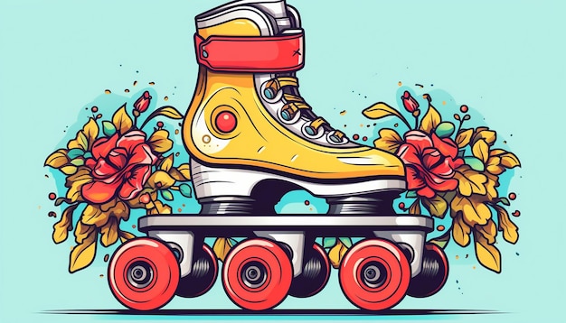 Foto un dibujo de dibujos animados de una patineta con una imagen de un zapato en él