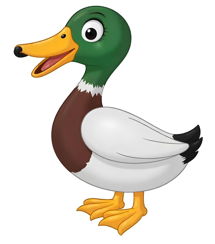 un dibujo de dibujos animados de un pato con cabeza verde y plumas marrones