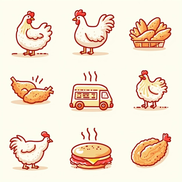 un dibujo de dibujos animados de un pollo y un autobús con una imagen de caricatura de un polro