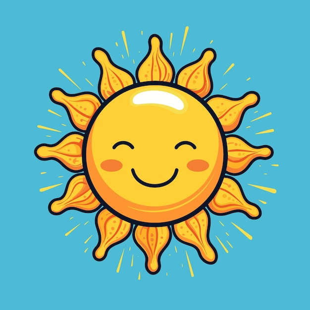 Un dibujo de dibujos animados de un sol con una sonrisa.