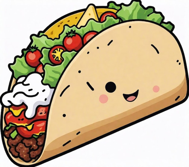 Foto un dibujo de dibujos animados de un taco con una sonrisa en él