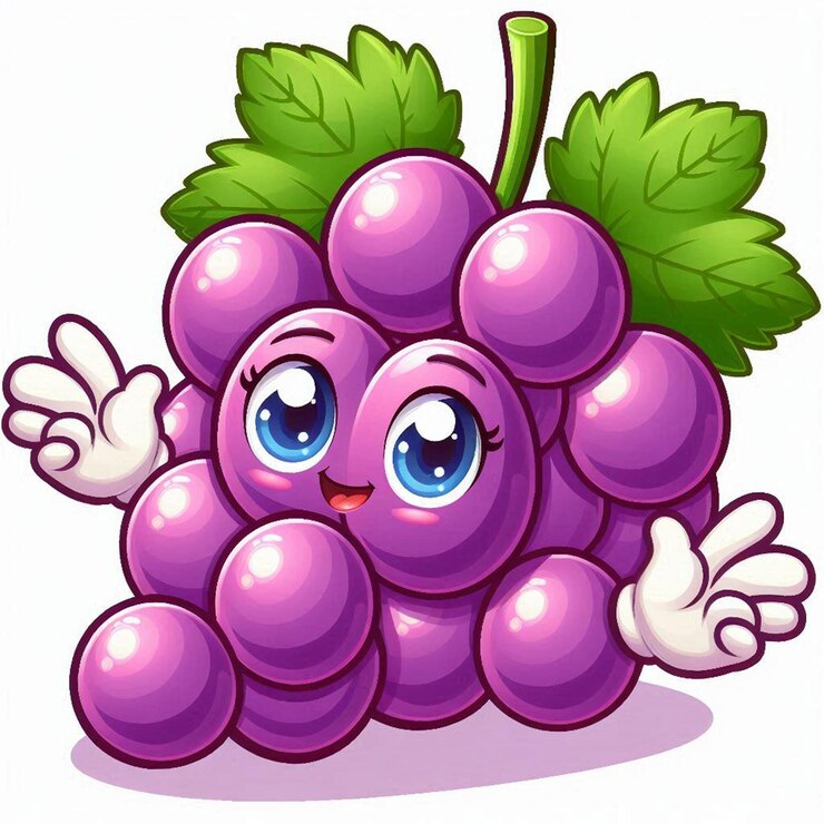 Foto un dibujo de dibujos animados de uvas púrpuras con la palabra ojos azules