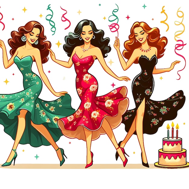 un dibujo de dibujos animados vectorial de mujeres con un pastel y un pastel con las palabras "señora" en él