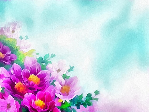 Dibujo digital de fondo floral natural con hermosas flores pintando en estilo papel