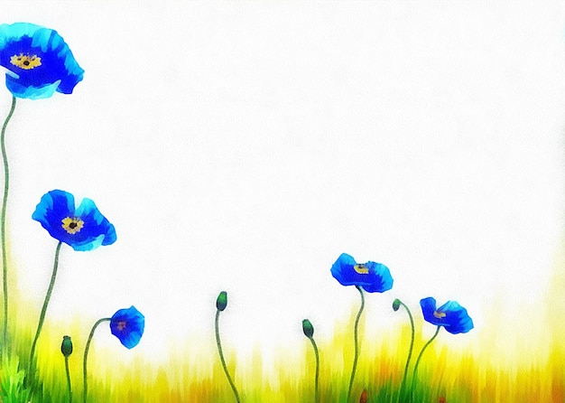 Dibujo digital de fondo floral natural con hermosas flores en pintura sobre papel