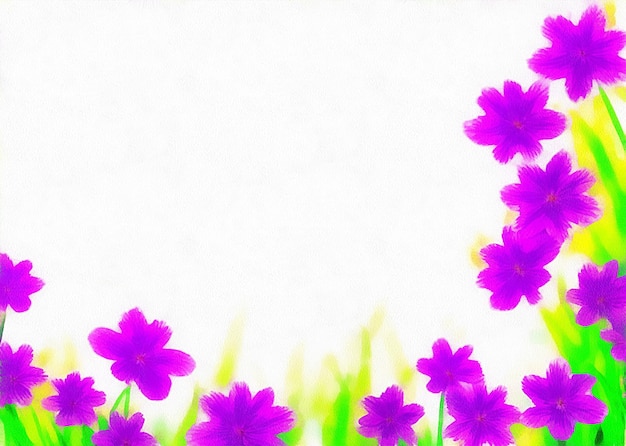 Dibujo digital de fondo floral natural con hermosas flores en pintura sobre papel