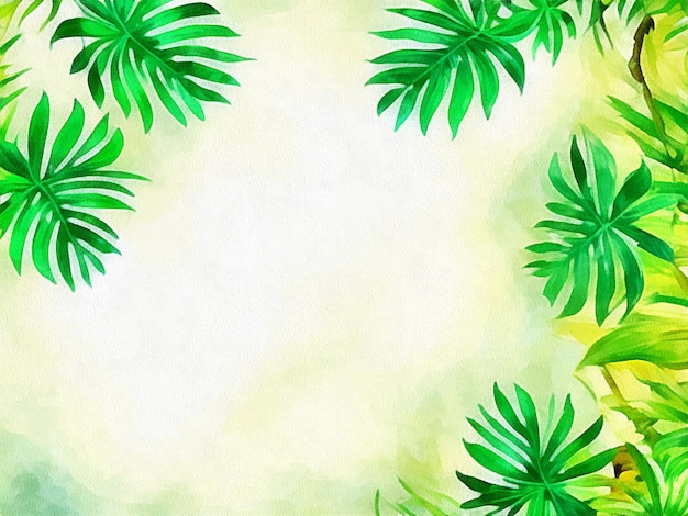 Dibujo digital de fondo floral natural con hermosas hojas pintando en estilo papel