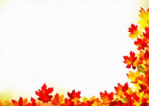 Dibujo digital de fondo de otoño floral natural con hermosas hojas en estilo de pintura sobre papel