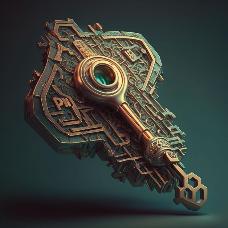 Un dibujo digital de una llave con una llave en el medio.