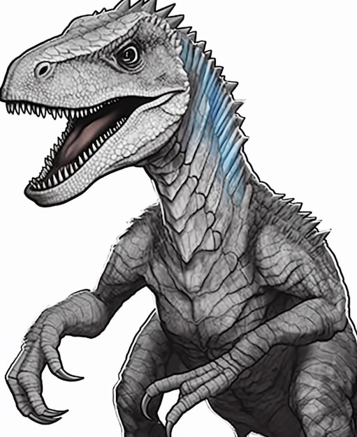 Un dibujo de un dinosaurio con un mohawk azul en la cabeza ai generativo