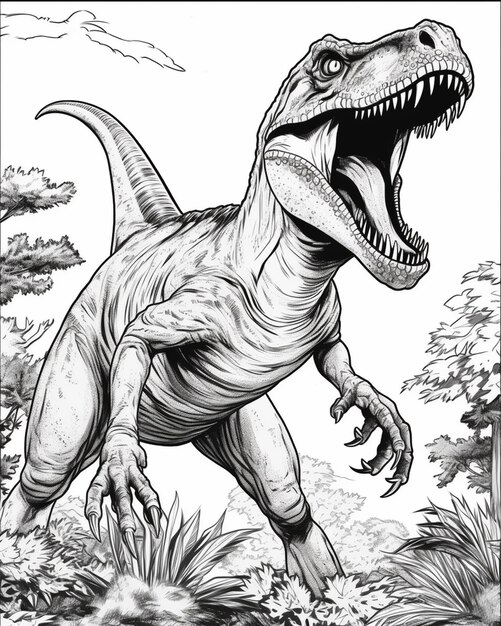 Foto un dibujo de un dinosaurio t-rex con la boca abierta