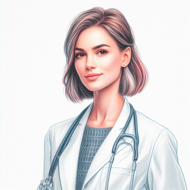 Foto dibujo de una doctora con una bata blanca