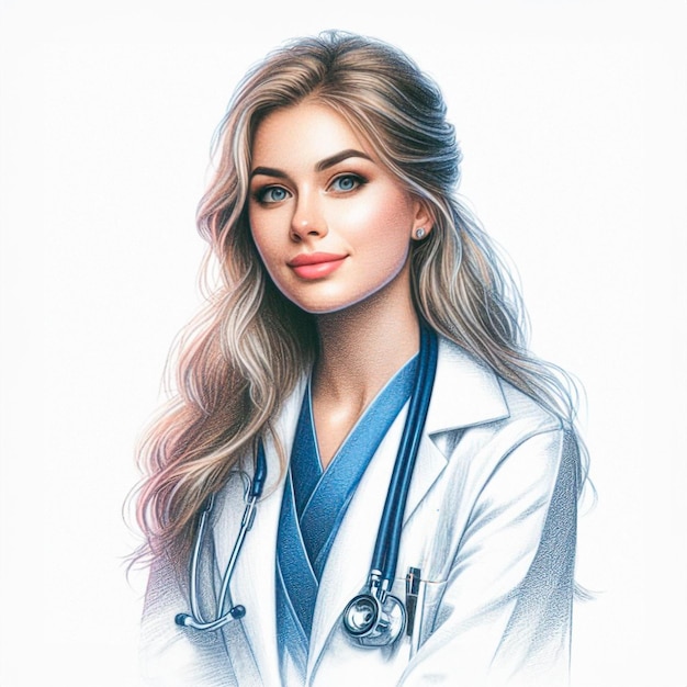 Foto dibujo de una doctora con una bata blanca