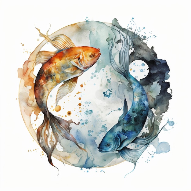 Un dibujo de dos peces koi en círculo.