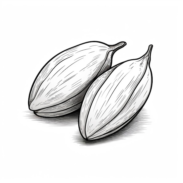 Foto un dibujo de dos piezas de fruta en una superficie blanca generativa ai
