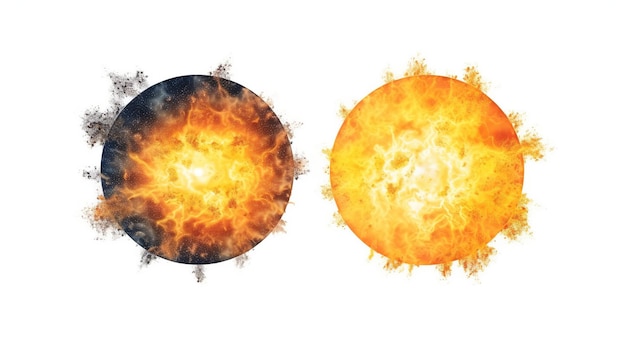 Un dibujo de dos sol y fuego.