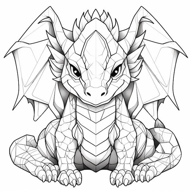 un dibujo de un dragón sentado en el suelo con los ojos abiertos ai generativo