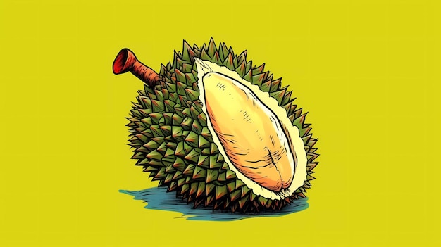 Un dibujo de un durian con la punta de la uña sobre él.