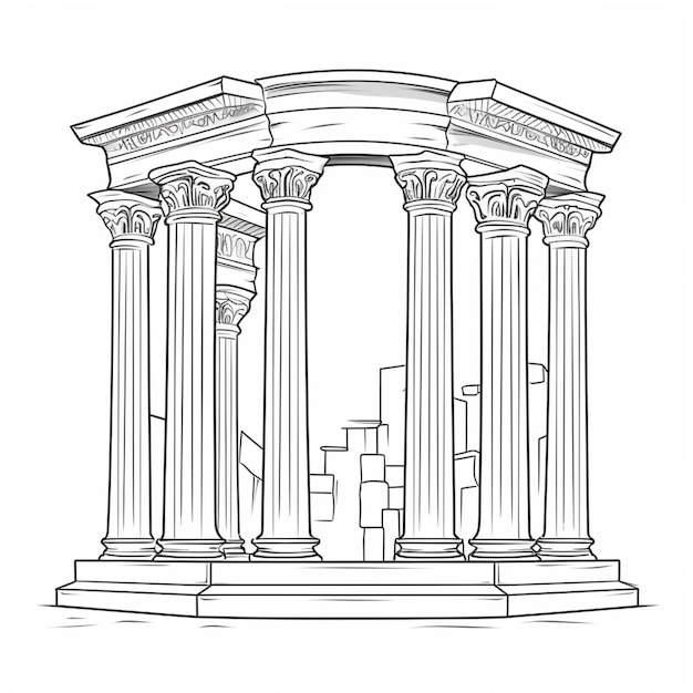 Foto un dibujo de un edificio con columnas y una escalera generativa ai