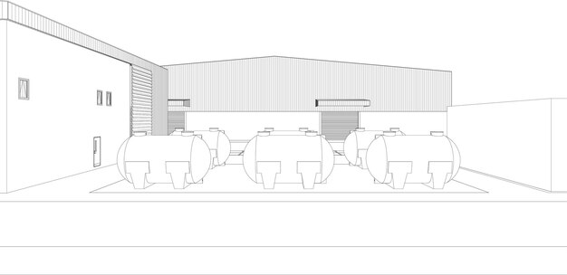un dibujo de un edificio con una gran abertura circular para las puertas