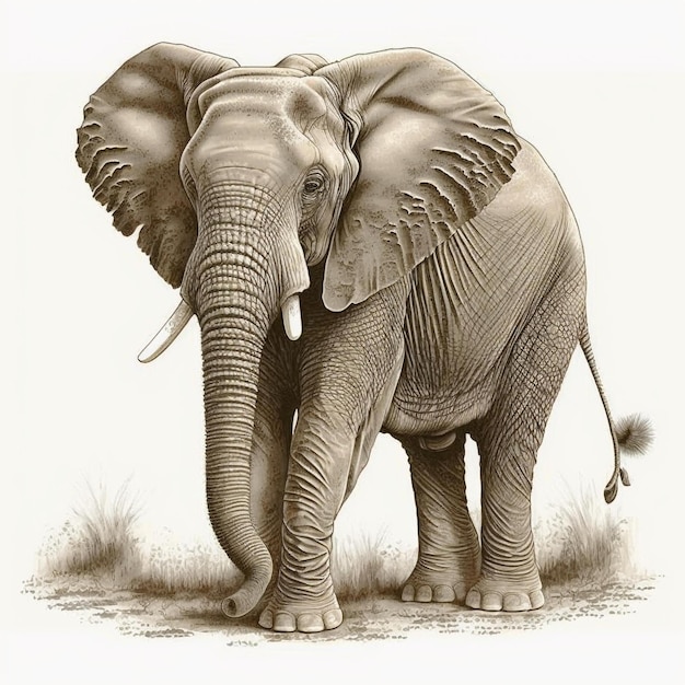 Un dibujo de un elefante con un fondo blanco.