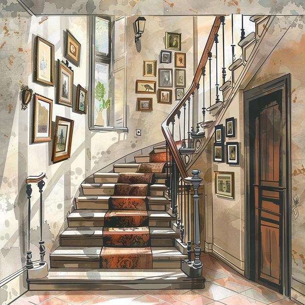 un dibujo de una escalera con una escalera y una escalera