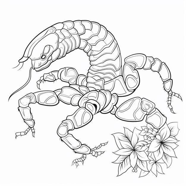 Foto un dibujo de un escorpión con una flor en el costado ai generativo