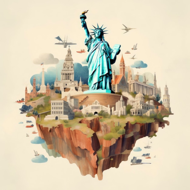 Un dibujo de la Estatua de la Libertad en la Isla Liberty