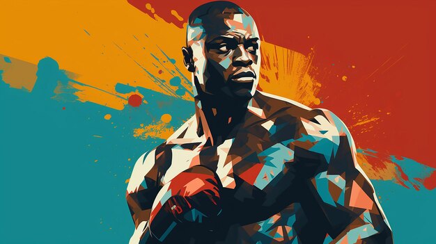 Un dibujo estilizado de un boxeador afroamericano los golpes estilizados