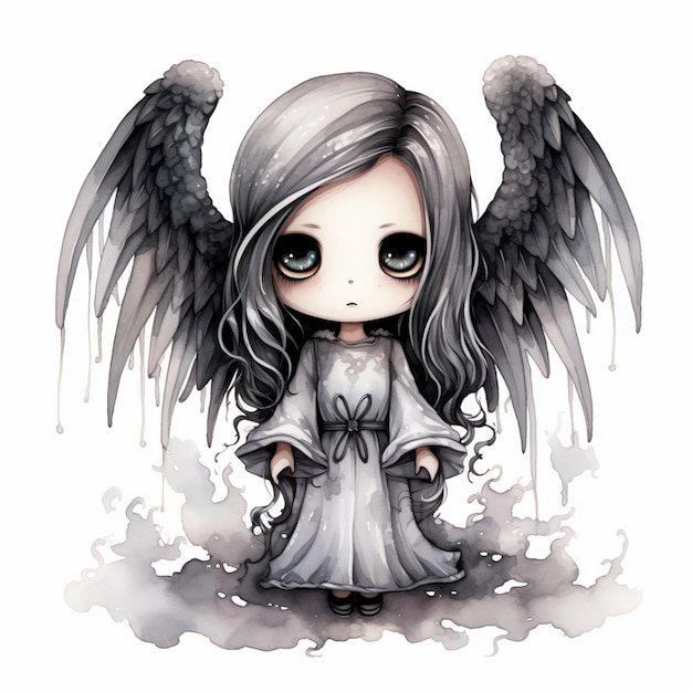 dibujo estilo anime de una angelita con alas ai generativo