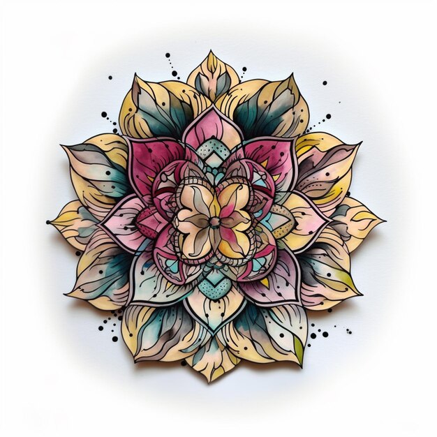 Un dibujo de una flor con un centro rosa.