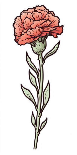 un dibujo de una flor de clavel con tallo y hojas ai generativa